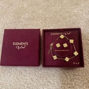 Elements of Love 14K Gold Plated Bracelet & Stud Earring Set